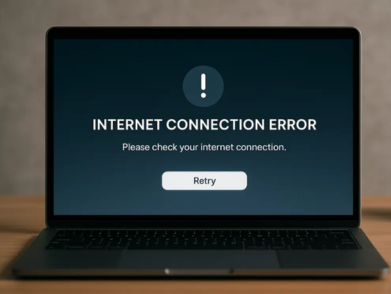 Laptop screen showing a generic internet connection error message